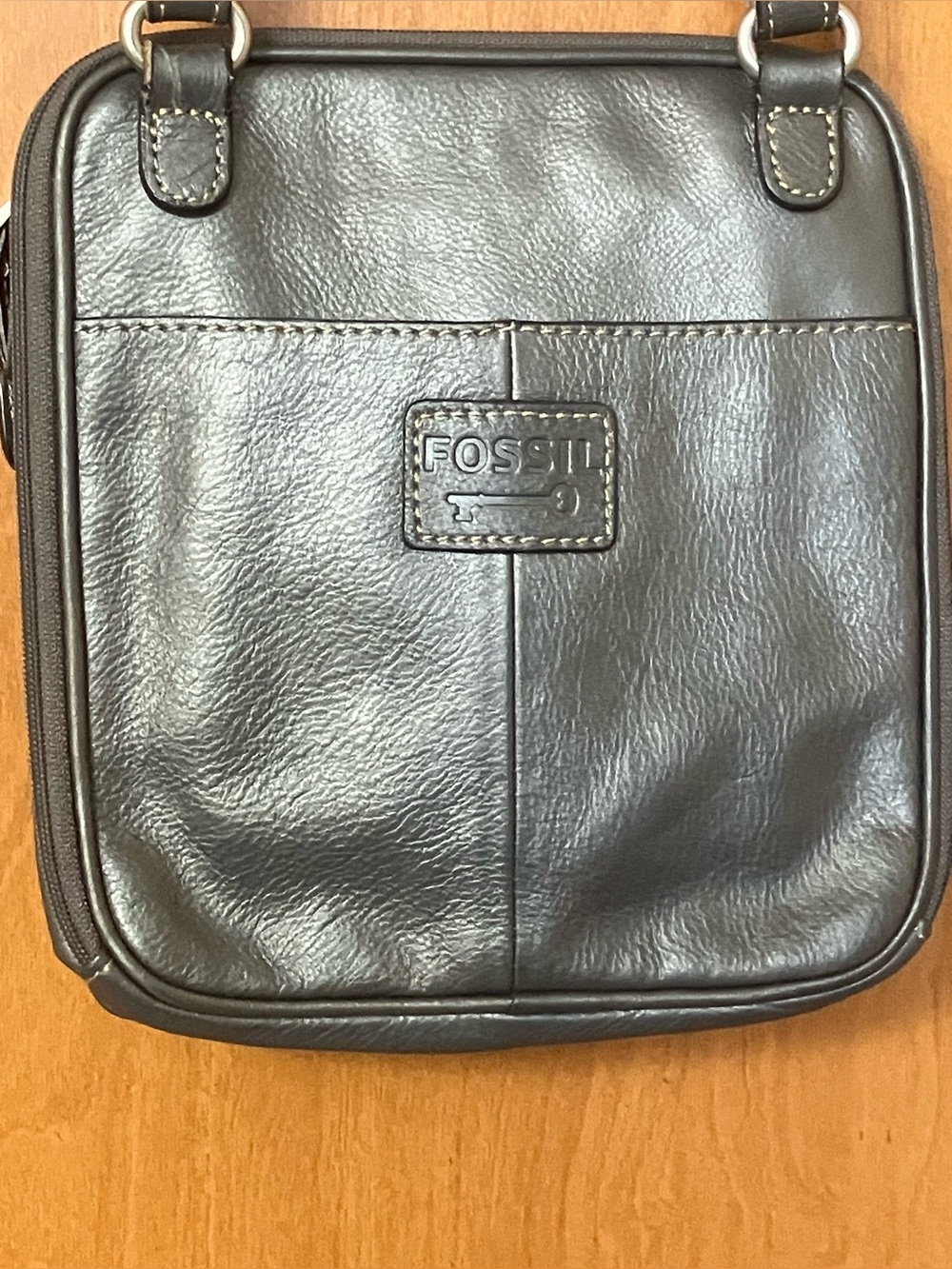 Fossil Copper Women's Silver Gray Leather Crossbody Bag Purse